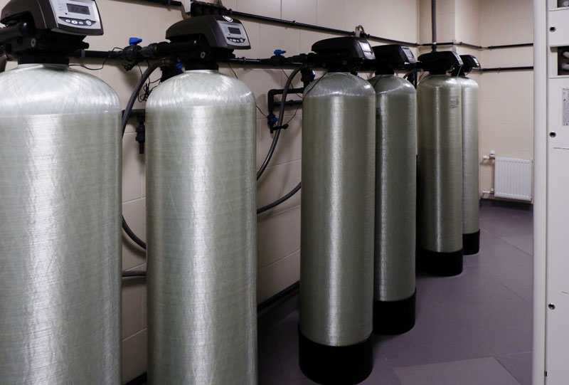 Large-scale water softening and filtration system installation